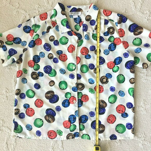 VTG TRUFFLES Women's Pleated Shoulder Colorful Blouse Chiffon Sz: M/L USA Made - Picture 9 of 10